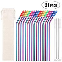 Metal Straws Stainless Steel Straws 16 Pcs 10.5" Curved Reusable Drinking Straws Multi Colored Rainbow Straws for 20 24 30 OZ Yeti Tervis Rtic Tumblers with 16 Silicone Tips 4 Cleaning Brush 1 Case