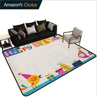 Kids Birthday Moon & Stars Kids Rooms Nursery Decor Mats, Cartoon Colorful Image Party Birds with Cones Surprise Boxes Fun Happiness, Easy Maintenance Area Rug Living Room Bedroom Carpet(2.5'x 9')