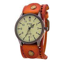 Fxbar, Vintage Design Mens Watches Arabic Numerals Quartz Analog Wrist Watch Dress Watch(Orange)