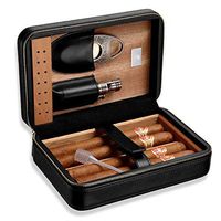 TONGSH Leather Travel Cigar Humidor Case, Portable Cedar Wood with Humidifier, Portable Travel Cigar Box Gift Set (Color : Black)