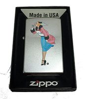 Zippo Custom Lighter - Zippo Windy Girl in Pink Coat - Regular Satin Chrome