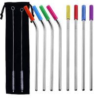 Iusun 8PCS Stainless Steel Drinking Straws with 2 Cleaning Brushes and 1 Bag, Food Grade Reusable Silicone Case Drinking Metal Straws For Tumblers Rumblers Cold Beverage - Ship From USA (Silver)