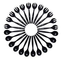 24 Heavy Duty Disposable Plastic Serving Utensils - Twelve 10" Forks & Twelve 10" Spoons, Black