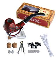 Joyoldelf Wooden Cigarette Tobacco Smoking Pipe with 3-in-1 Pipe Scraper + 2 Cork Knockers + 10 Pipe Cleaners + 2 Metal Screen Percolator Leach Nets + 3 Packs of 5 Pipe Screens + Pipe Holder
