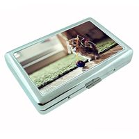 Funny Cat D1 Silver Metal Cigarette Case Cute Pets Playful Silly Kittens