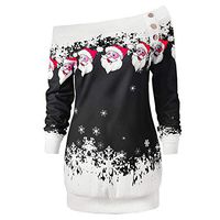 Coupondeal Plus Size Womens Merry Christmas Santa Snowflake Print Tops Long Sleeve Blouse(Black,L)