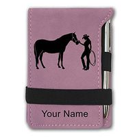 Mini Notepad, Horse and Cowgirl, Personalized Engraving Included (Pink)