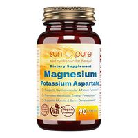 Sun Pure Premium Quality Magnesium Potassium Aspartate Tablets Glass Bottle 90 Count- Supports Cardiovascular & Nerve Function -Promotes Metabolic Energy Production -Supports Muscle Development