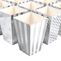 HansGo Popcorn Boxes, 36PCS Silver Striped Paper Popcorn Boxes Cardboard Candy Container for Birthday Theater Themed Parties Movie Nights Carnivals