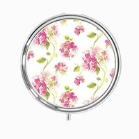 Udoosun Vintage Floral Leaves Flowers Custom Round Pill Box Medicine Case Tablet Holder Organizer Case Pocket Purse
