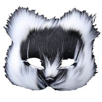 Face mask Shield Veil Guard Screen Domino False Front Makeup Dance mask Animal Half face Show Props Halloween Long Hair Black and White Fox