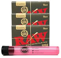 RAW Black Natural Unrefined Single Wide Rolling Papers (3 Packs) with Rolling Paper Depot Doob Tube