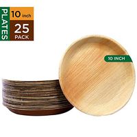 Raj Disposable Palm Leaf Plates [25-Pack] 10" Round Plates Strong and Reusable Party Plates - Decorative Compostable Tableware for Lunch, Dinner, Birthday, Camping, Outdoor BBQ, Picnic Parties