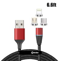 NetDot Gen12 3 in 1 Magnetic Fast Charging Data Transfer Cable Compatible with Micro USB & USB-C Smartphones and i-Product(6.6ft/1 Pack red)