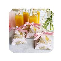 Pineapple Leaves Triangular Pyramid Wedding Favors and Gift Box with Thanks Card Candy Boxes Gift Packaging Bag Party Decoration,72X72X80Mm,10 Pcs