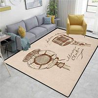 YucouHome Music Large Size Area Rug Indoor, Old Fashioned Doodles with Waves and Vintage Microphone Print Retro Style Boho Print, Fashionable High Class Living Dinning Room(6'x 9') Brown Ecru