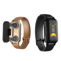 T89 TWS Smart Binaural Bluetooth Headphone Fitness Bracelet Heart Rate Monitor Smart Wristband Sport Watch Men for Android and iOS (Black)