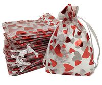 Ankirol 100pcs Red Heart Organza Bags Sheer Organza Valentine's Day Wedding Favor Bags Drawstring Pouches (5x7 inch)