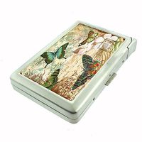 Perfection In Style Metal Cigarette Case with Built in Lighter Vintage Butterfly Design 004