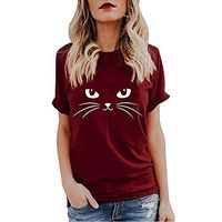 Xia&Han Women's Basic Print Tee O-Neck Shirts Turn Over Collar Short Sleeve Blouse Tunic Tops Pullover Wine