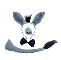 3PCs Kids Funny Rabbit Pig Wolf Kangaroo Zebra Costume Headband with Tail Tie (Grey Donkey)