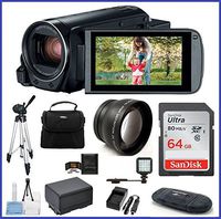 Canon VIXIA HF R82 Full HD Camcorder PRO Bundle, includes: 64GB SDXC Memory Card, Telephoto Lens, LED Light, Tripod, Spare Battery and more...