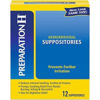 Preparation H Hemorrhoid Symptom Treatment Suppositories, Burning, Itching & Discomfort Relief, 12 Count (package may vary)