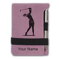 Mini Notepad, Golfer Woman, Personalized Engraving Included (Pink)