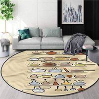 RUGSMAT Vintage Computer Chair Floor Mat,Doodle Kitchen Appliances Foam Mat Bedroom Decor Round-51