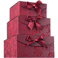 Burgundy Swirl Nesting Elegant Christmas Gift Boxes - Set of 3 - With Bows and Magnetic Closure for Party Wedding Gifts