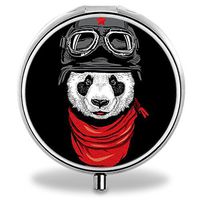 Panda Pill Case, Round Stainless Drug Organizer Container Medicine Cover for Pocket Daily&Weekly