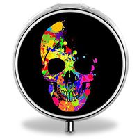 Compact 3 Compartment Medicine Case, IMLONE Customized Colored Skull Head Pill Organizer Metal Pill Box Pill Container for Purse, Travelling and Daily Needs