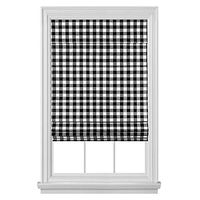 PowerSellerUSA Cordless Buffalo Plaid Curtains, Roman Shades for Windows, Room Darkening Fabric, Classic Country Plaid Gingham Checkered Design and the Ultimate Farmhouse Decor, Black, 31" x 64"