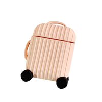 BONTOUJOUR AirPods Case, Creative Suitcase Shape Stripe Surface Silicone Case Cover Protective Skin for Apple AirPods-Pink