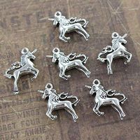 DIY Tone 3D Antiqued Silver Accessories Unicorn 10 Pcs Charms Unicorn Pendants Prom Woman Bright Cute Stylish Simple Lovely Elegant Jewerly Women Aesthetic