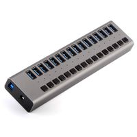 USB 3.0 Hub Super Speed Splitter,16 Ports USB Data Hub with Power Adapter,Individual On/Off Switches and Lights for Laptop, PC, Computer, Mobile HDD, Flash Dr Each Port can Charge (16 Ports Grey)
