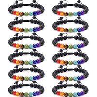 Jewdreamer 12 PCS Bead Bracelet for Women Men Lava Chakra Oil Stone Diffuser Bracelets Yoga Aromatherapy Essential Natural Stone Evil Eye Bracelet 8MM…