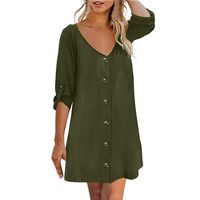 Flowy Button Down Tunic Dress,JKioleg 3/4 Sleeve V Neck Mini Casual Solid Plain Dresses Blouse for Beach (XXL, Army Green)