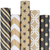 RUSPEPA Kraft Gift Wrapping Paper Roll - Black and White Geometry Patterns Great for Congrats, Holiday and Special Occasion Gifts - 5 Roll - 30Inch X 10Feet Per Roll