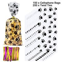 WeiMeet 150 Pieces Cellophane Bags Paw Print Bags Heat Sealable Treat Candy Bags Cone Dog Gift Bags Cat Treat Bags with 200 Pieces Twist Ties for Pet Treat Party Favor