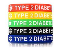 XUANPAI 5 Pack Rubber Silicone Sport Type 2 Diabetes Medical Emergency Alert ID Bracelets Wristband for Men Women Kids