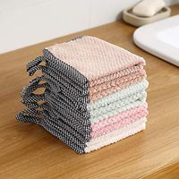 Lazinem Home Kitchen Double Side Coral Fleece Dish Washing Cleaning Cloth Towel Rag Wipe Sponges