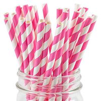 Paper Straws Pink Striped Pattern - Eco Friendly Wedding Straws - Dozens of Designs & Perfect For Any Party! Frozen Dessert Supplies - 50 Count