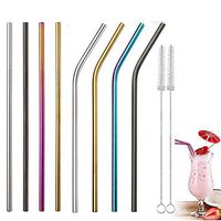 Reusable Metal Drinking Straws, Stainless Steel Smoothie Straws - Multi-Colored Metal Straws for Fruit Juice, Milk, Cocktail, Tumblers,Cold Drinks [4 Straight|4 Bent|2 Brushes]