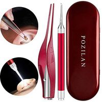 2 Pack Ear Wax Removal Tool with Light - Ear Pick Cleaner Kit for Humans, Earwax Spoon Digger & Tweezers for Ear Health Care Gift Set with Case (Red)