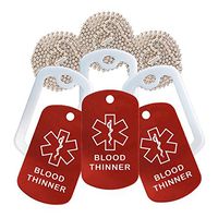 Blood Thinner Medical Alert ID Necklace - 3 Pack - Red Tag, White Silencer, and 30'' USA Chain - 154 Colors Choices