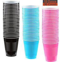 18 oz Party Cups, 96 Count - Black, Aqua, Hot Pink - 32 Each Color