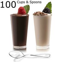 Zappy 100 3 Oz Disposable Plastic Straight Wall Shooter Glasses Clear Dessert Cups and Tasting Spoons - Dessert Shooters Glasses Appetizer Bowls Trifle Bowl Tumbler Shooters 3 oz Cups & Spoons 100 Ct