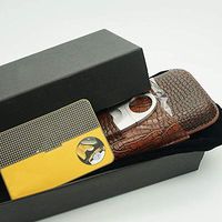 Brown Crocodile Embossed Leather 3 Ct Cigar Case w/Stainless Steel Cutter for Large Cigar