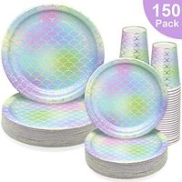 150 PCS Mermaid Party Supplies Paper Dinnerware Set - Bridal Wedding Baby Shower Girl Birthday Hawaii Ocean Cocktail Party Disposable Tableware with 50 Dinner Plates, 50 Dessert Plates, 50 9 oz Cups